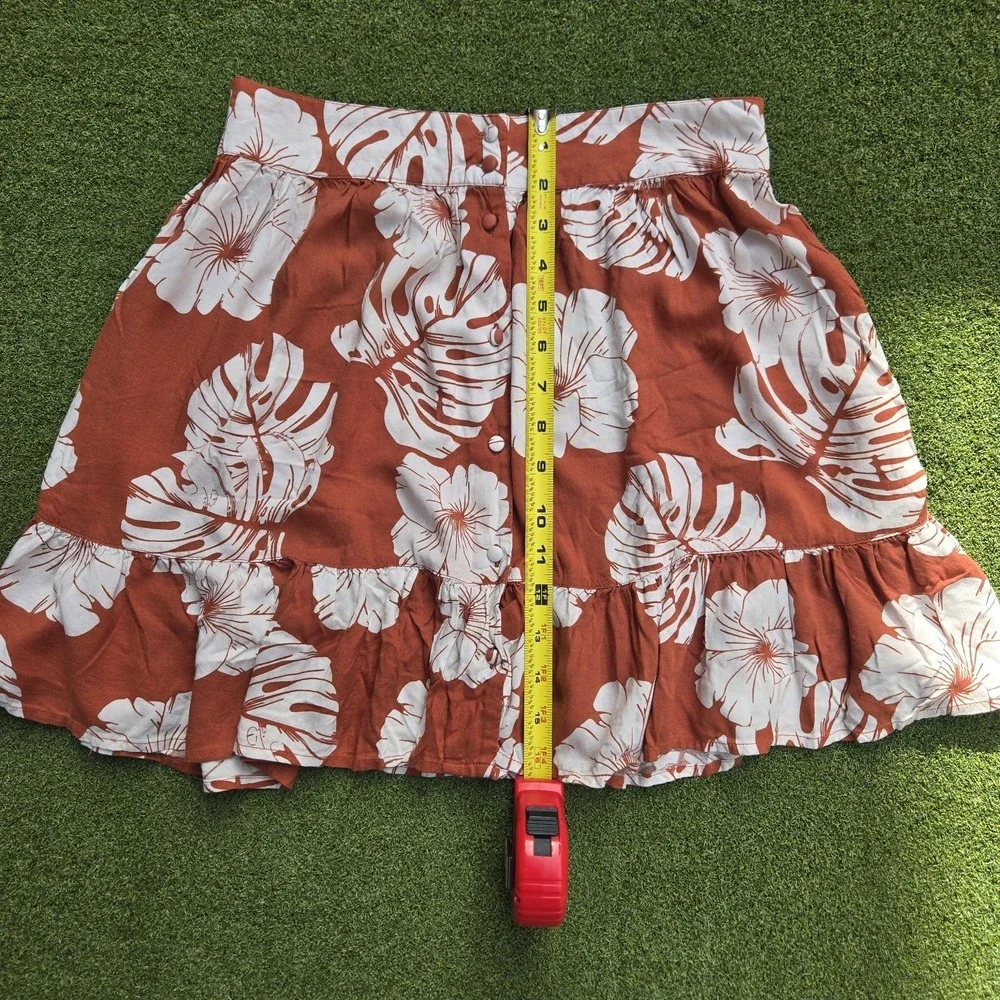 Women High Waisted Floral Mini Skirt Rust Orange white S - Picture 4 of 12
